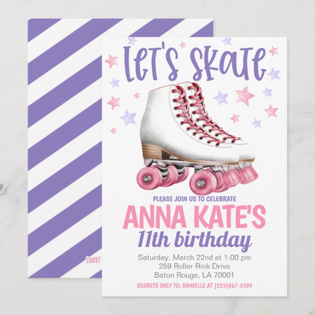 Låt oss Skate Roller Skating Birthday Inbjudningar (Fram/baksida)