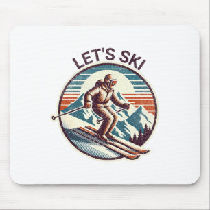 Låt oss SKI Resort Winter Skiing för Retro-Vintage Musmatta