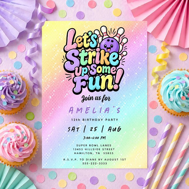 Låt oss slå på lite kul Bowling Födelsedagsfest Inbjudningar (Let's Strike Up Some Fun Bowling Birthday Party Invitation)