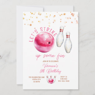 Låt oss slå till flicka 5-års pink bowling födelse inbjudningar