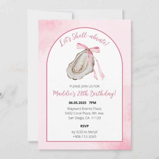 Låt oss Snäcka-fira Rosa Coquette Oyster Watercolo Spara Datumet (Framsida)