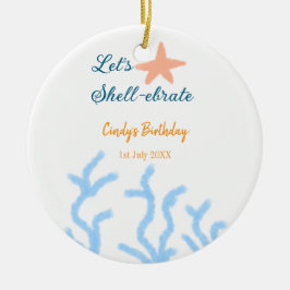 Låt oss snäcka under havets blå födelsedag julgransprydnad keramik