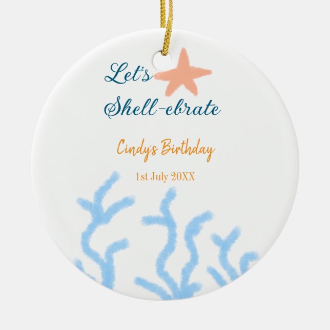 Låt oss snäcka under havets blå födelsedag julgransprydnad keramik (Framsidan)