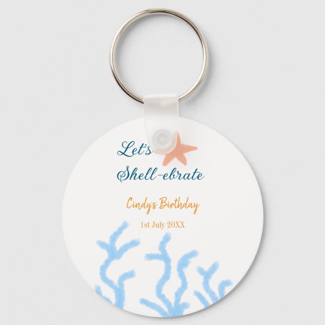Låt oss snäcka under havets blå födelsedag nyckelring (Framsida)