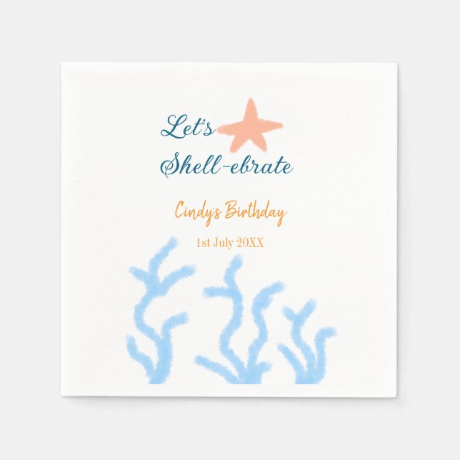 Låt oss snäcka under havets blå födelsedag pappersservett (Framsidan)