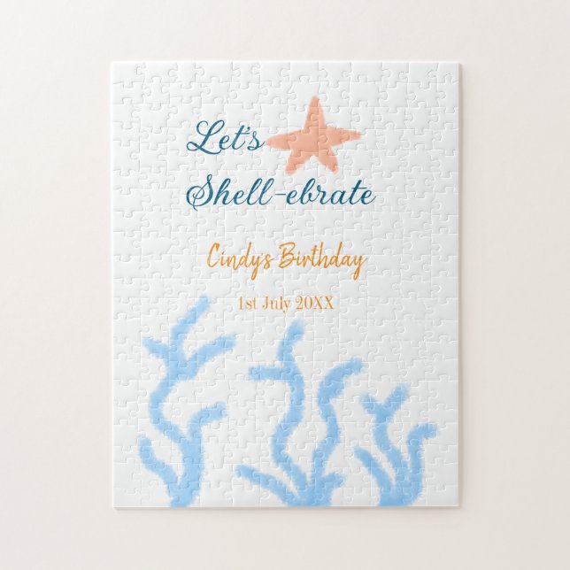 Låt oss snäcka under havets blå födelsedag pussel (Vertikal)