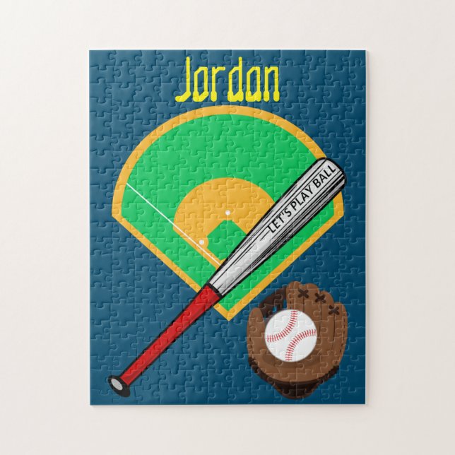 "Låt oss spela Boll" Baseball Puzzle med Namn! Pussel (Vertikal)