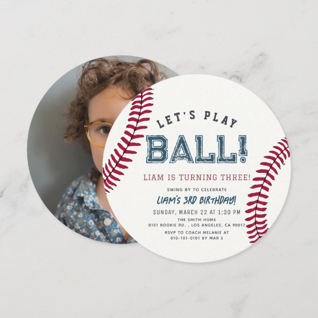 Låt oss spela boll Baseboll Foto Födelsedagsinbjud Inbjudningar (Fram/baksida)