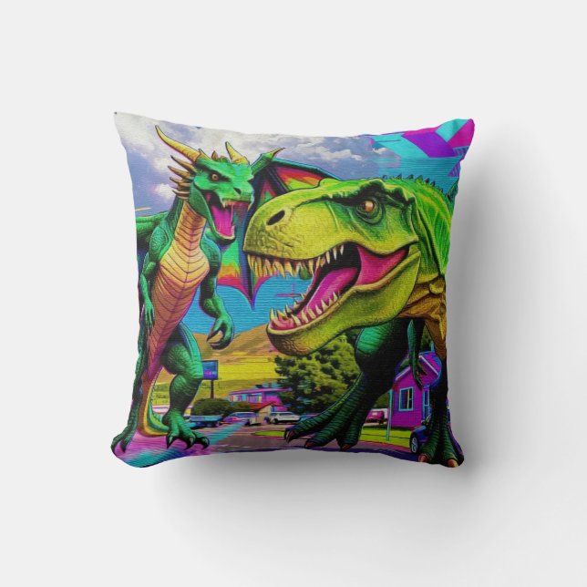 Låt oss spela - Grön drak och dinosaurie Kudde (Framsida)