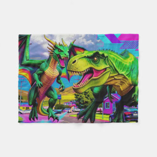 Låt oss spela - Grön drake och dinosaurie Fleecefilt