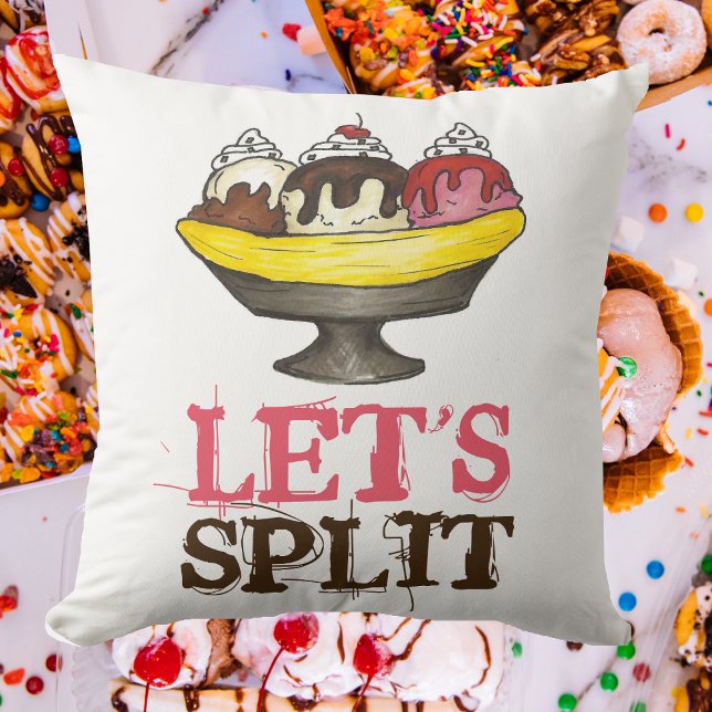 Låt oss Split Banana Ice Cream Sundae Dessert Kudde (Banana split pillow)