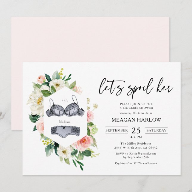 Låt oss Spoil Hennes Blommigt Lingerie Shower Inbjudningar (Fram/baksida)