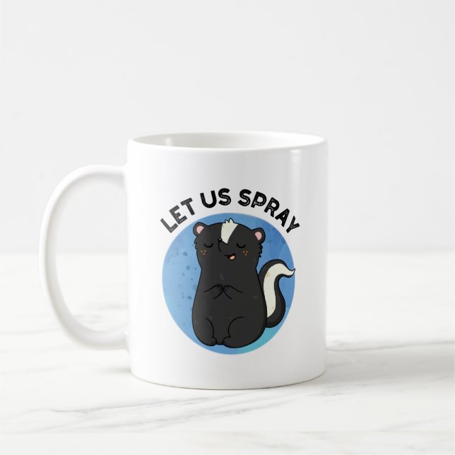 Låt oss Spray Funny Skunk Pun Kaffemugg (Vänster)