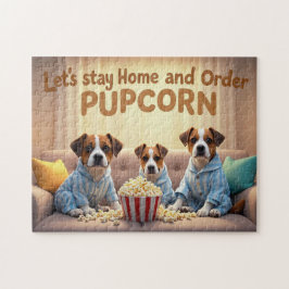 Låt oss stanna hemma och beställa Pupcorn Tecknad Pussel
