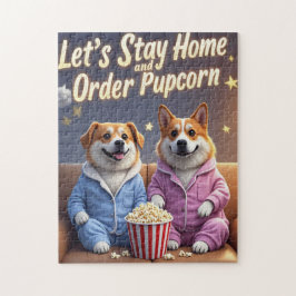 Låt oss stanna hemma och beställa Pupcorn Tecknad Pussel