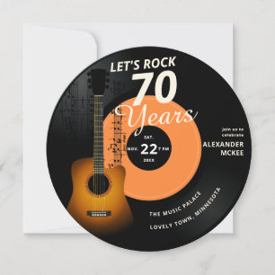 Låt oss Sten 70 år Guitar Vintage Record Birthday Inbjudningar