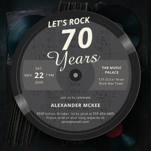 Låt oss Sten 70 års Vintage Music Note LP Birthday Inbjudningar