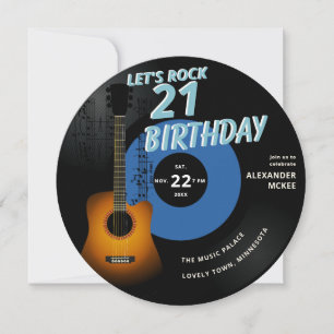 Låt oss Sten Guitar Musik noter Blue 21:a födelsed Inbjudningar