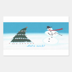 Låt oss sten, Julgran Snö Man Stickers Rektangulärt Klistermärke