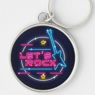 Låt oss Sten Retro Neon Round Rund Silverfärgad Nyckelring