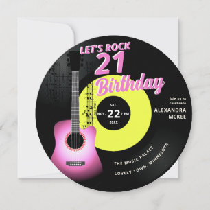Låt oss Sten Rosa Guitar Music Elegant 21:a födels Inbjudningar