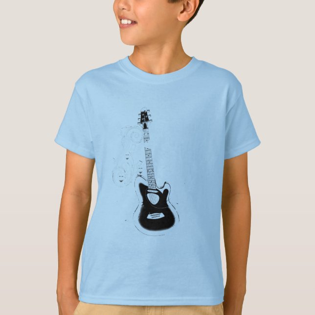 Låt oss Sten,Vit musik noter&Guitar_ T-shirt (Framsida)