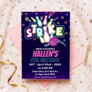 Låt oss Strejka Bowling Födelsedagsfest Inbjudningar