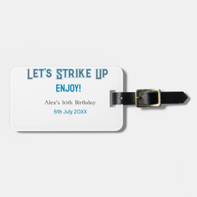 Låt oss strejka upp blått grått lycklig 10 födelse bagagebricka (Horisontell Framsida)