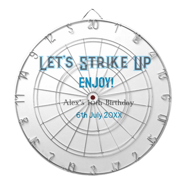 Låt oss strejka upp blått grått lycklig 10 födelse darttavla (Framsidan)