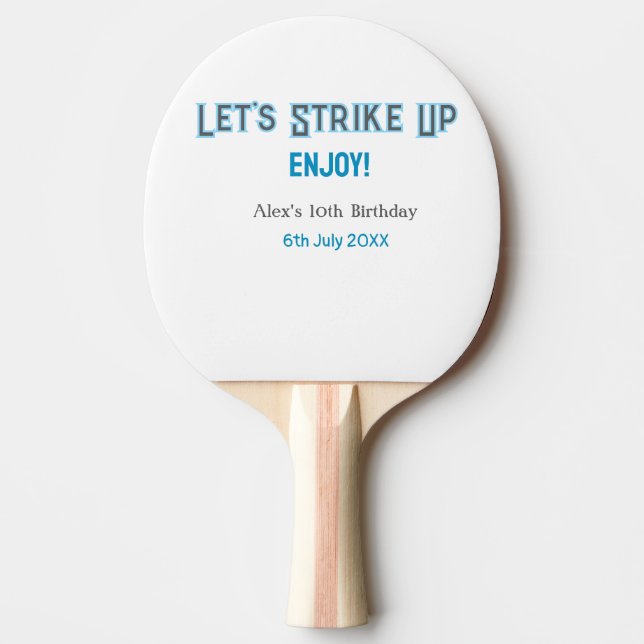 Låt oss strejka upp blått grått lycklig 10 födelse pingisracket (Framsidan)