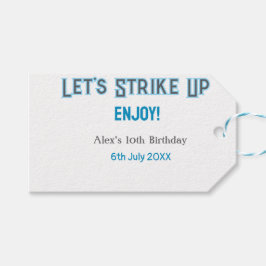 Låt oss strejka upp blått grått lycklig 10 födelse presentetikett