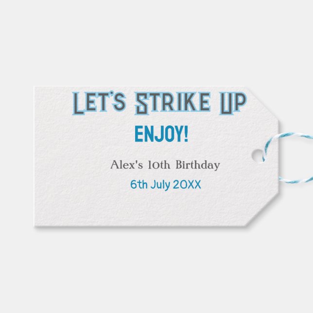 Låt oss strejka upp blått grått lycklig 10 födelse presentetikett (Framsidan (Horisontell))