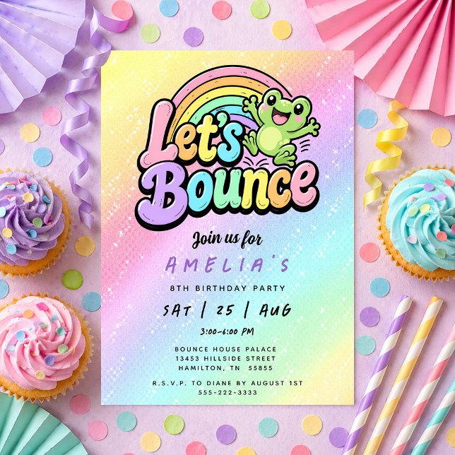 Låt oss studsa Groda Regnbåge Födelsedagsfest Inbjudningar (Let's Bounce Frog Rainbow Birthday Party Invitation)