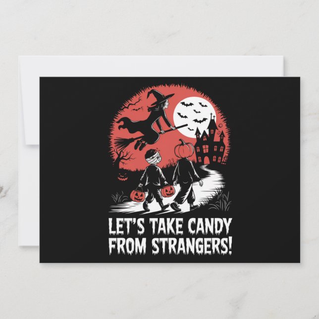 Låt oss Ta Candy från Strangers Funny Halloween Inbjudningar (Framsida)