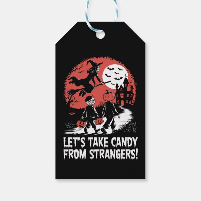 Låt oss Ta Candy från Strangers Funny Halloween Presentetikett (Baksidan)