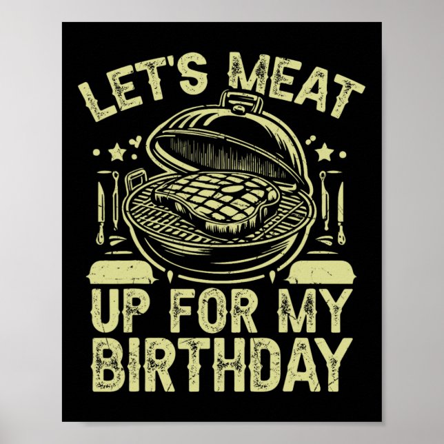 Låt oss ta upp Kött för min födelsedag Bbq Party Poster (Framsidan)