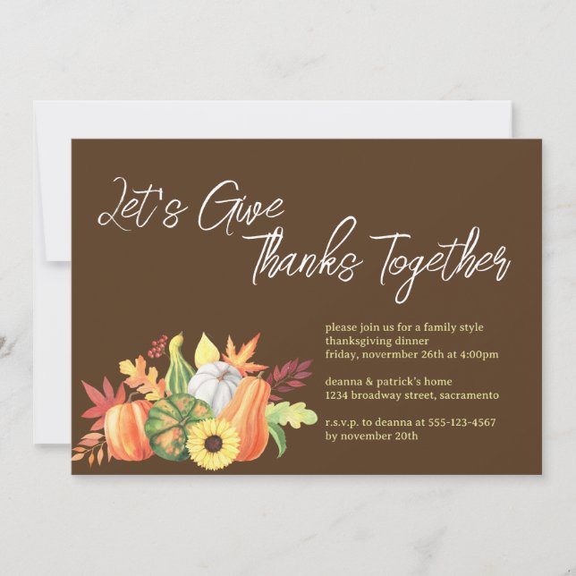 Låt oss tacka tillsammans Pumpa Thanksgiving Inbjudningar (Framsida)
