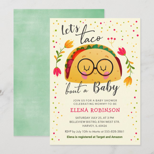 Låt oss Taco Bout a Baby Fiesta Baby Shower Sprink Inbjudningar (Fram/baksida)