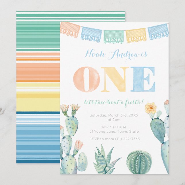 Låt oss Taco Bout A Fiesta Boy Party Inbjudningar (Fram/baksida)