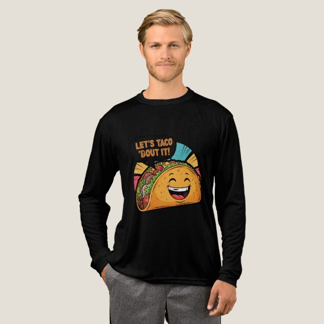 Låt oss Taco "Bout it - Funny Lycklig Taco Tecknad T Shirt (Hel framsida)