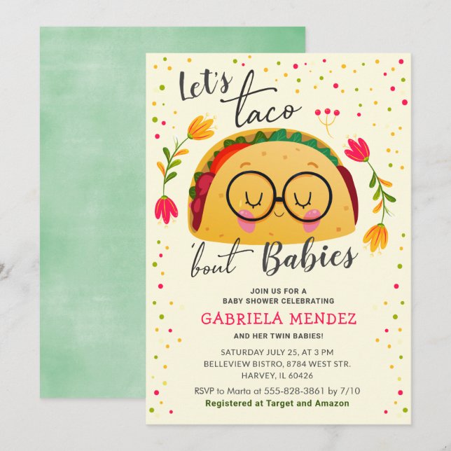 Låt oss Taco Bout Spädbarn Twin Baby Shower Sprink Inbjudningar (Fram/baksida)