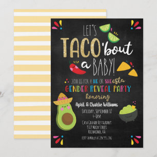 Låt oss Taco "om ett Baby Fiesta Theme Gender Reve Inbjudningar