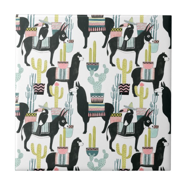 Låt oss Taco Om Kärlek | Llama & Donkey Mönster Kakelplatta (Framsidan)