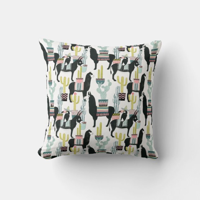 Låt oss Taco Om Kärlek | Llama & Donkey Mönster Kudde (Framsida)