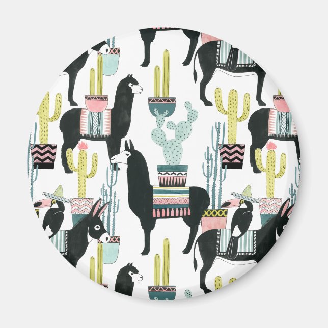 Låt oss Taco Om Kärlek | Llama & Donkey Mönster Magnet (Framsidan)