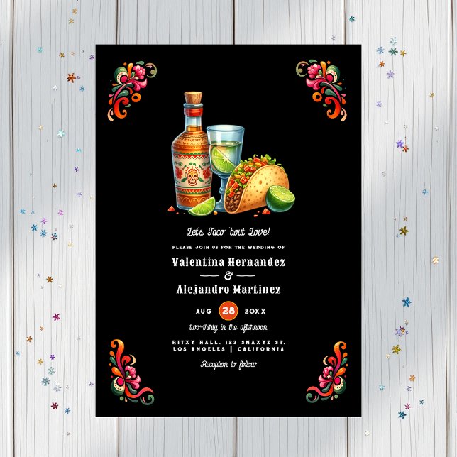 Låt oss Taco "om Kärlek: Vibrant Fiesta Bröllop Inbjudningar (Let's Taco 'bout Love: Vibrant Fiesta Wedding Invitation)
