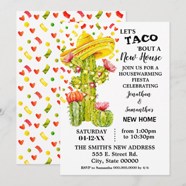 Låt oss Taco om New House Houseuppvärmning Fiesta Inbjudningar (Fram/baksida)