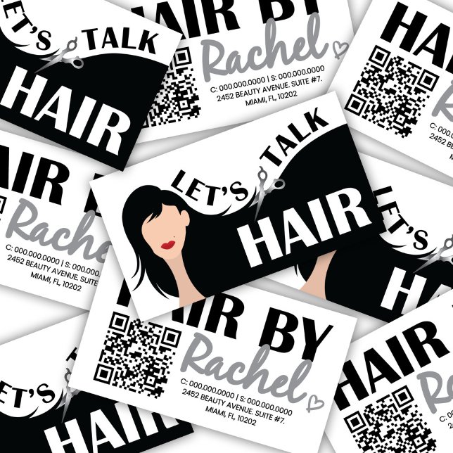 Låt oss Talk Hair Black Model Hair Salon QR-kod Visitkort (Skapare uppladdad)