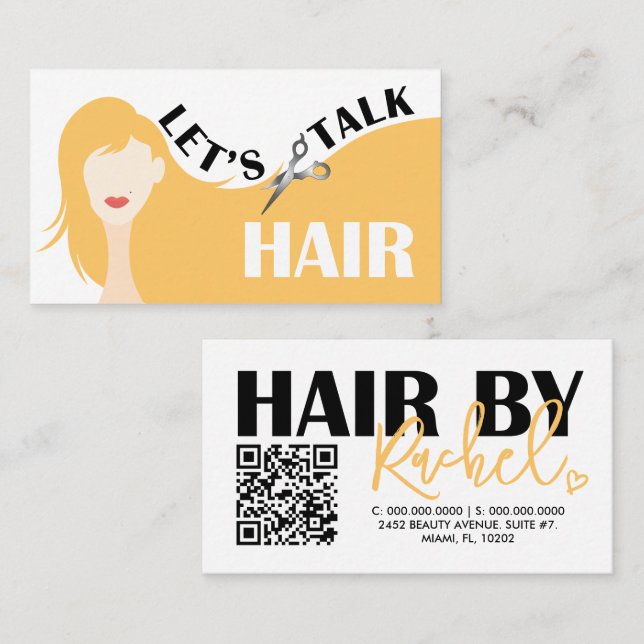 Låt oss Talk Hair Blonde Model Hair Salon QR-kod Visitkort (Fram/baksida)