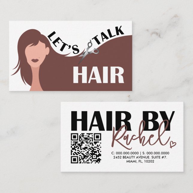 Låt oss Talk Hair Brunette Model Hair Salon QR-kod Visitkort (Fram/baksida)